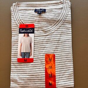 NEW Women's SPLENDID Short Sleeve Crew Neck Top Shirt Grey/White Striped sz MED